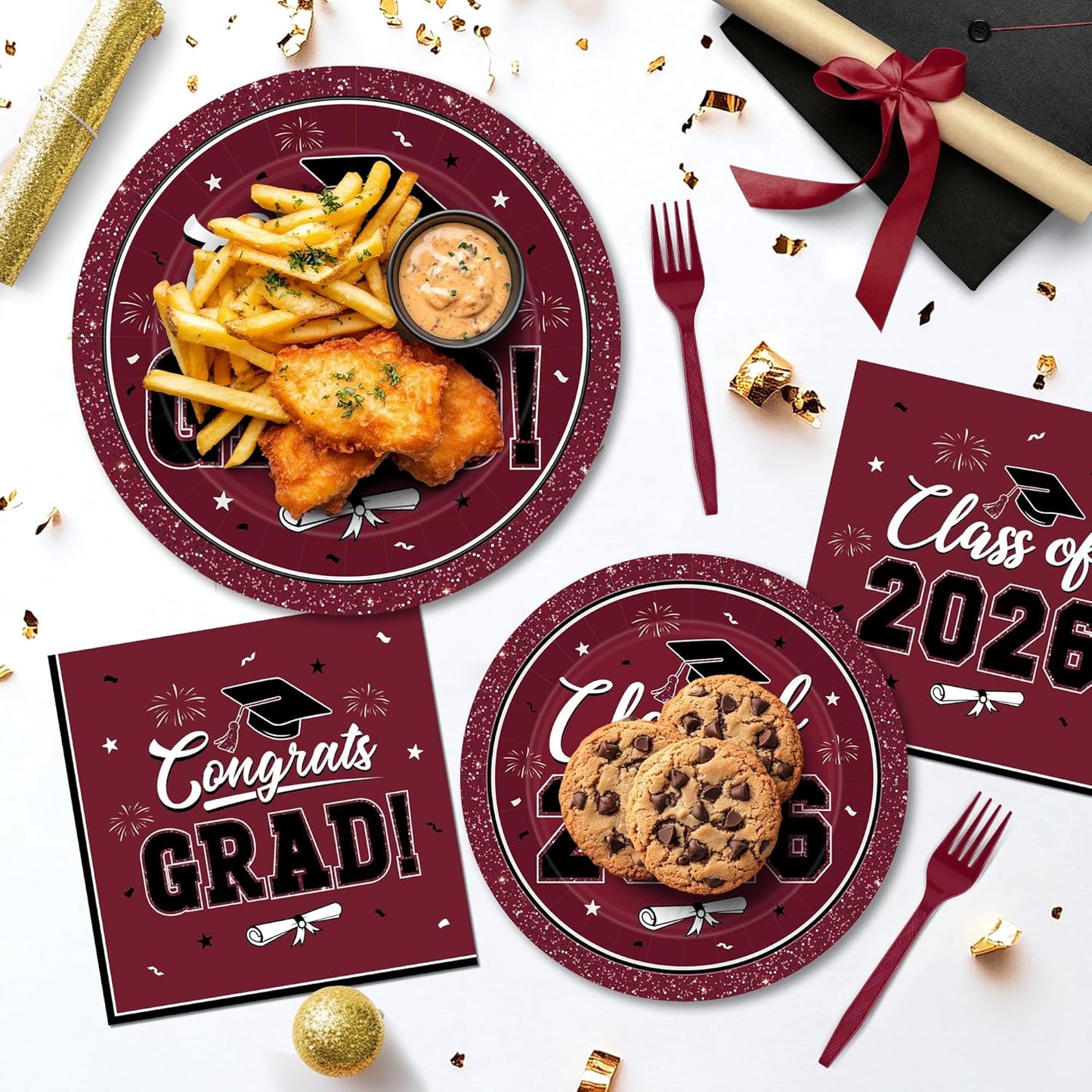 200Pcs Graduation Decorations 2026, Blue Graduation Plates and Napkins Party Supplies for 50 Guests, Disposable Grad Plates, Napkins, Dessert Plates and Forks for Grad Decor Wedding Birthday Supplies