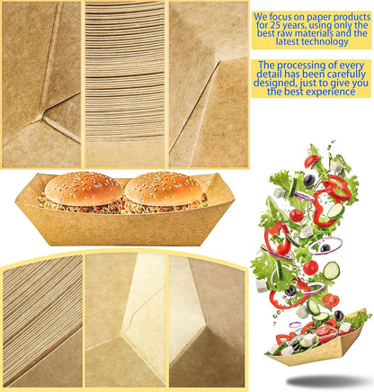 100 Pack 3lb Paper Food Trays,Disposable Greaseproof Kraft Checkered Carnival Food Serving Take Out Basket Tray Boat for Snacks Fries Nachos Popcorn Hot Dogs Carnival Wedding Party Picnic