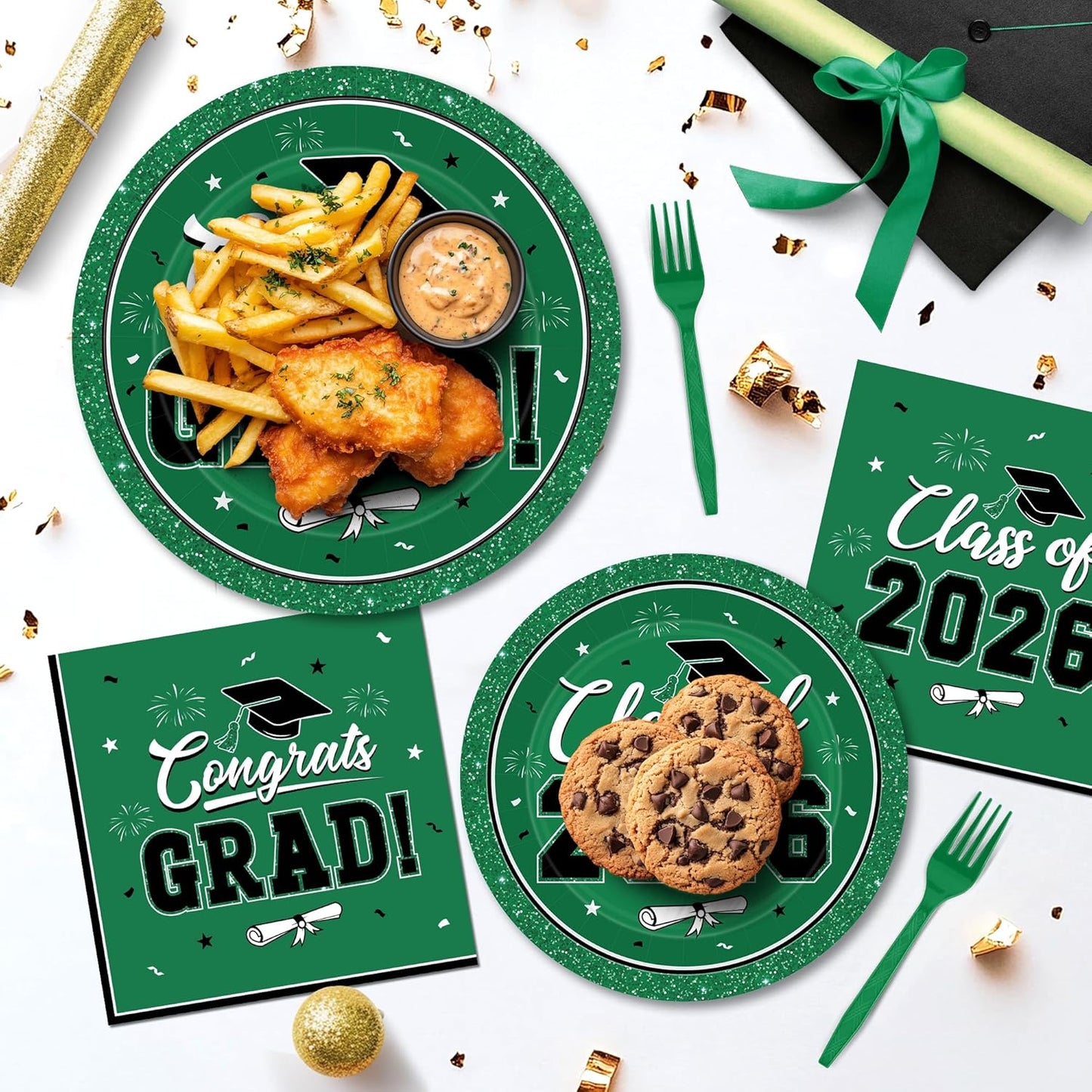 200Pcs Graduation Decorations 2026, Blue Graduation Plates and Napkins Party Supplies for 50 Guests, Disposable Grad Plates, Napkins, Dessert Plates and Forks for Grad Decor Wedding Birthday Supplies