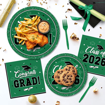 200Pcs Graduation Decorations 2026, Blue Graduation Plates and Napkins Party Supplies for 50 Guests, Disposable Grad Plates, Napkins, Dessert Plates and Forks for Grad Decor Wedding Birthday Supplies