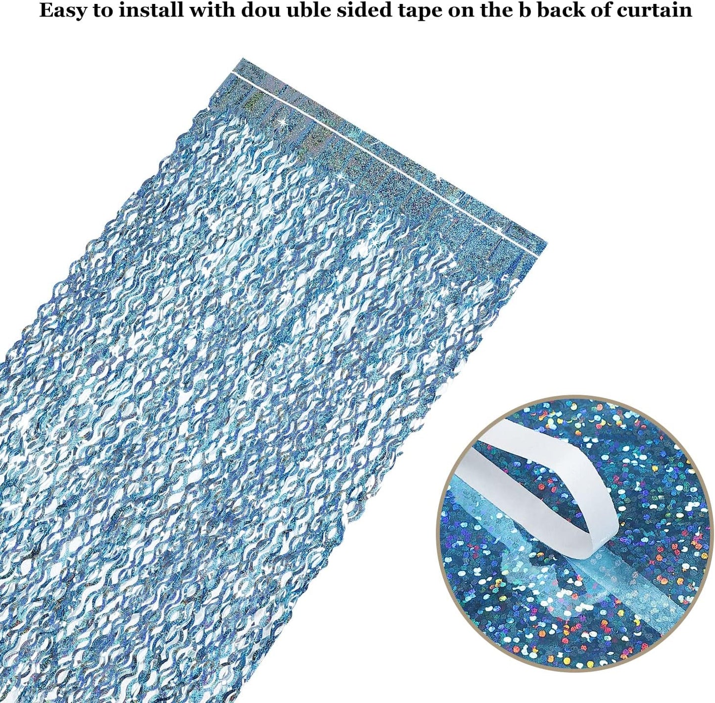 3 Pack Colorful Foil Fringe Curtain Backdrop - 6.6 x 3.3 ft Wavy Rainbow Tinsel Backdrop Curtain Metallic Streamers Iridescent Holiday Photo Booth Party Decorations