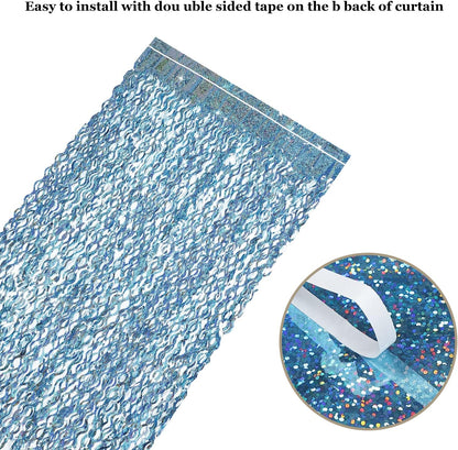 3 Pack Colorful Foil Fringe Curtain Backdrop - 6.6 x 3.3 ft Wavy Rainbow Tinsel Backdrop Curtain Metallic Streamers Iridescent Holiday Photo Booth Party Decorations