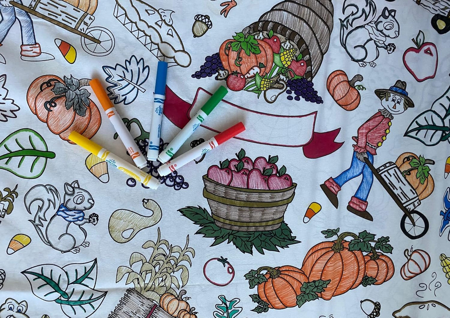 Animal Fun Design – Square Tablecloth 60”X60” – Interactive Coloring Tablecloth for Kids - Poly/Cotton Fabric – Washable and Reusable – DIY Activity for Children and Adults