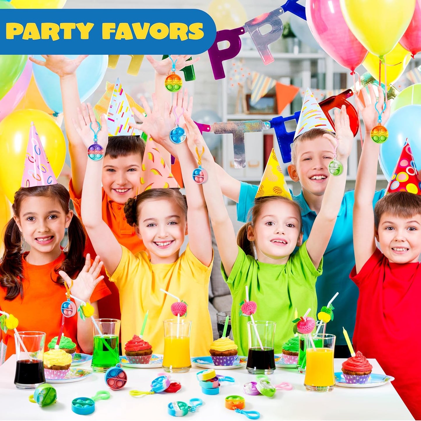 JOYIN Round Pop Fidget Keychain 30 Pack Pop Fidget Toys Bulk Party Favors for Kids 4-8,8-12 Years, Birthday Goodie Bags Stuffers Back to School Gifts for Students Classroom Prizes Sensory Toys