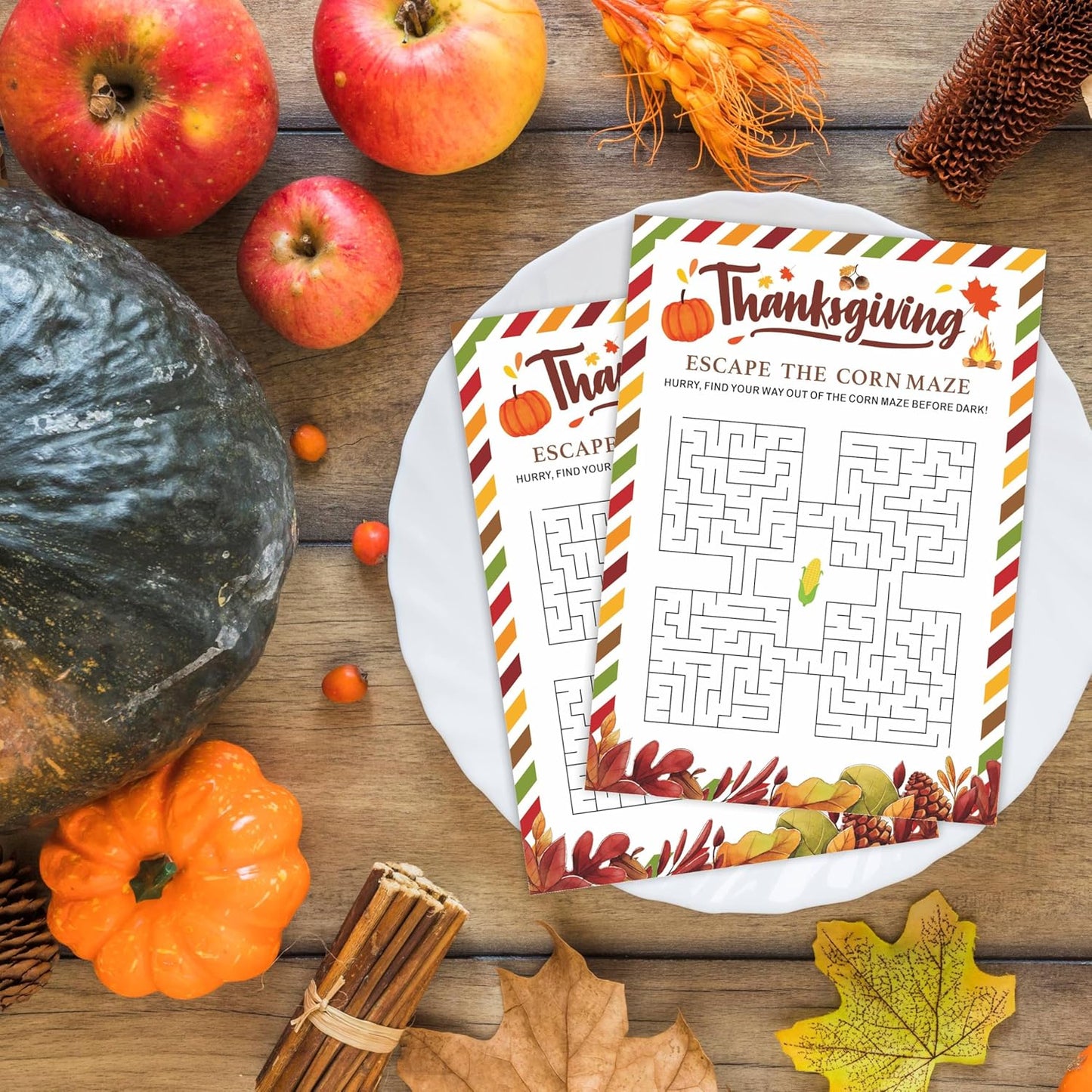 Thanksgiving Scavenger Hunt Game Set, 30 Harvest Stripes Theme Double-Sided Game Cards for Thanksgiving Parties, Family, Friends & Classroom Activities -B04