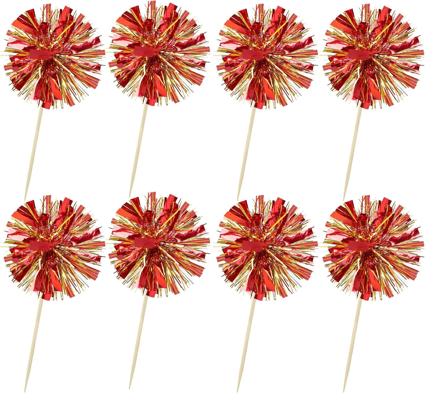 Ephlyn 30Pcs Foil Firework Cupcake Toppers Sparkle Tinsel Cupcake Picks Drink Stirrers Cocktail Food Fruit Toothpicks for Baby Shower Graduation Party Supplies White