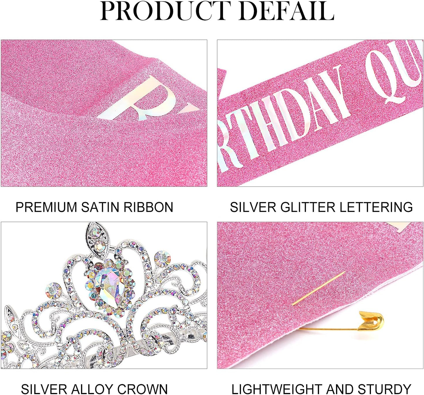 COCIDE Birthday Queen Sash & Rhinestone Tiara Set Gold Happy Birthday Crowns for Women Party Decoration Kit Rhinestone Headband for Women Glitter Crystal Hair Accessories for Cake Topper