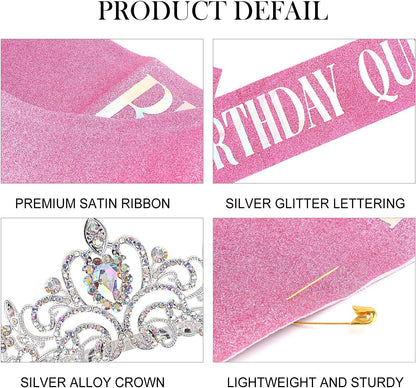 COCIDE Birthday Queen Sash & Rhinestone Tiara Set Gold Happy Birthday Crowns for Women Party Decoration Kit Rhinestone Headband for Women Glitter Crystal Hair Accessories for Cake Topper