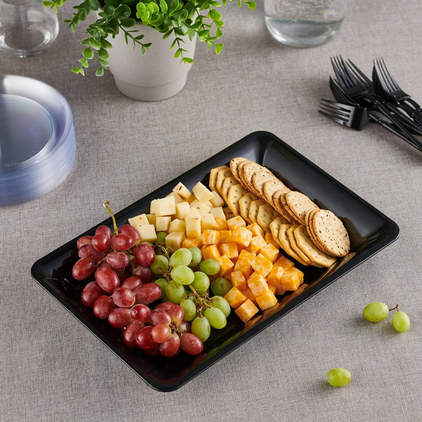 Plasticpro Plastic Serving Trays - Serving Platters Rectangle 10 X 14 Disposable Party Dish Crystal Clear Pack of 4