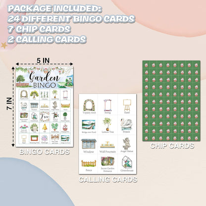 Garden Bingo Cards, Garden Theme Game for 24 Players, Bingo Activities for Adults, Garden Party Favors Supplies Decorations(A02)