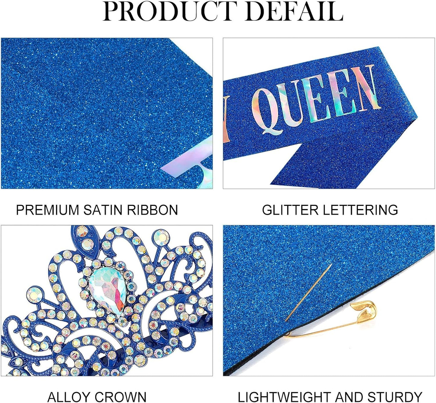 COCIDE Birthday Queen Sash & Rhinestone Tiara Set Gold Happy Birthday Crowns for Women Party Decoration Kit Rhinestone Headband for Women Glitter Crystal Hair Accessories for Cake Topper