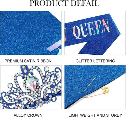 COCIDE Birthday Queen Sash & Rhinestone Tiara Set Gold Happy Birthday Crowns for Women Party Decoration Kit Rhinestone Headband for Women Glitter Crystal Hair Accessories for Cake Topper