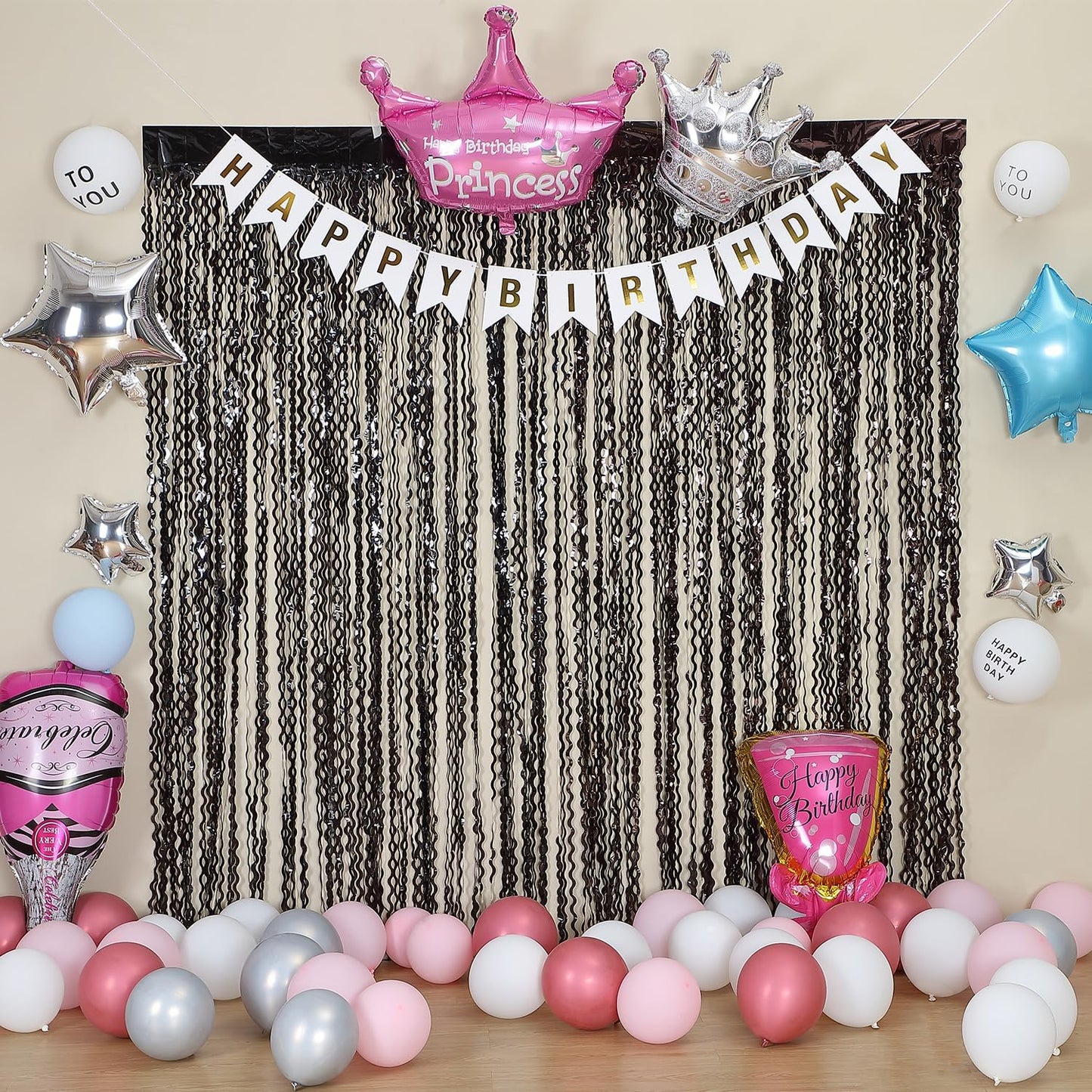 3 Pack Colorful Foil Fringe Curtain Backdrop - 6.6 x 3.3 ft Wavy Rainbow Tinsel Backdrop Curtain Metallic Streamers Iridescent Holiday Photo Booth Party Decorations
