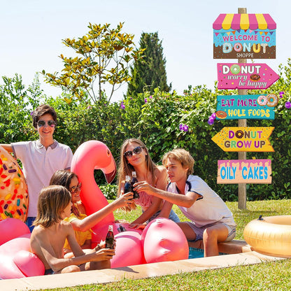 20 Pieces Donut Party Directional Signs Welcome Sign Outdoor Yard Sign Lawn Candyland Decoration Two Sweet and Donut Grow up Birthday Themes for Party Baby Shower Photo Prop Supplies