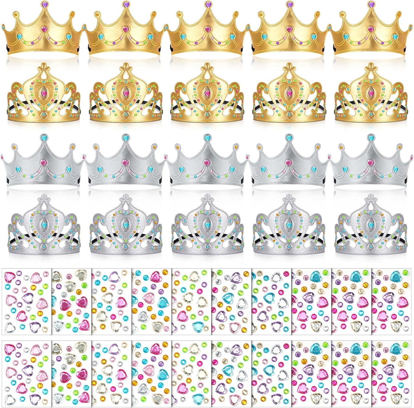 Yaomiao 44 Pcs Birthday Foam Crowns for Kids Princess Tiaras King Hat Bulk Diamond Sticker Kits for Crown Party Supplies