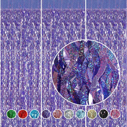 3 Pack Colorful Foil Fringe Curtain Backdrop - 6.6 x 3.3 ft Wavy Rainbow Tinsel Backdrop Curtain Metallic Streamers Iridescent Holiday Photo Booth Party Decorations