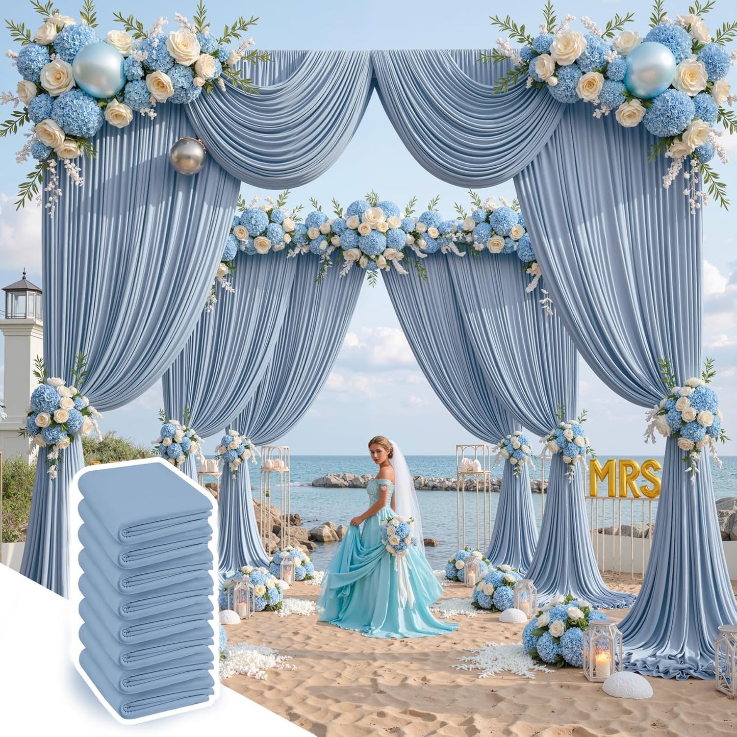 10 ft x 10 ft Wrinkle Free White Backdrop Curtains for Wedding Parties, Polyester Photography Backdrop Drapes for Birthday Parties Stage Backdrop Stand, 2 Panels 5x10FT Background Curtains