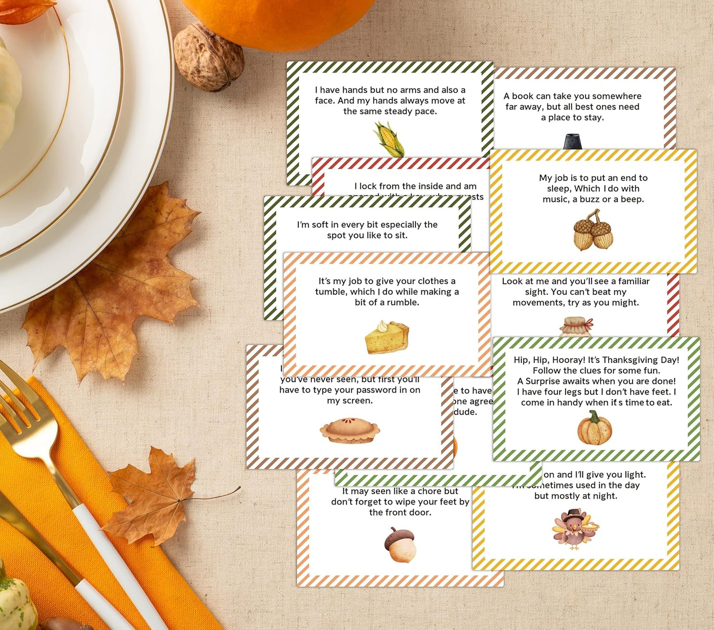 Thanksgiving Scavenger Hunt Games, Fall Holiday Treasure Hunt Clues Game Cards, Thanksgiving Party Games for Family Friend Groups, Fall Theme Party Decorations Supplies Favors，04
