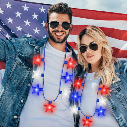 4th of July Necklace Accessories, 1PCS Light up Independence Day Necklaces Party Favor, Red White Blue 250th Anniversary Patriotic Fourth of July 7 Light Necklace, Glow Accessories Memorial Parades