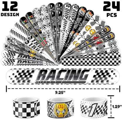72PCS Checkered Flag Party Set - 48PCS Temporary Tattoos & 24PCS Slap Bracelets - Racing-Themed Birthday Supplies, Baby Shower Gifts, Classroom Rewards & Party Decor