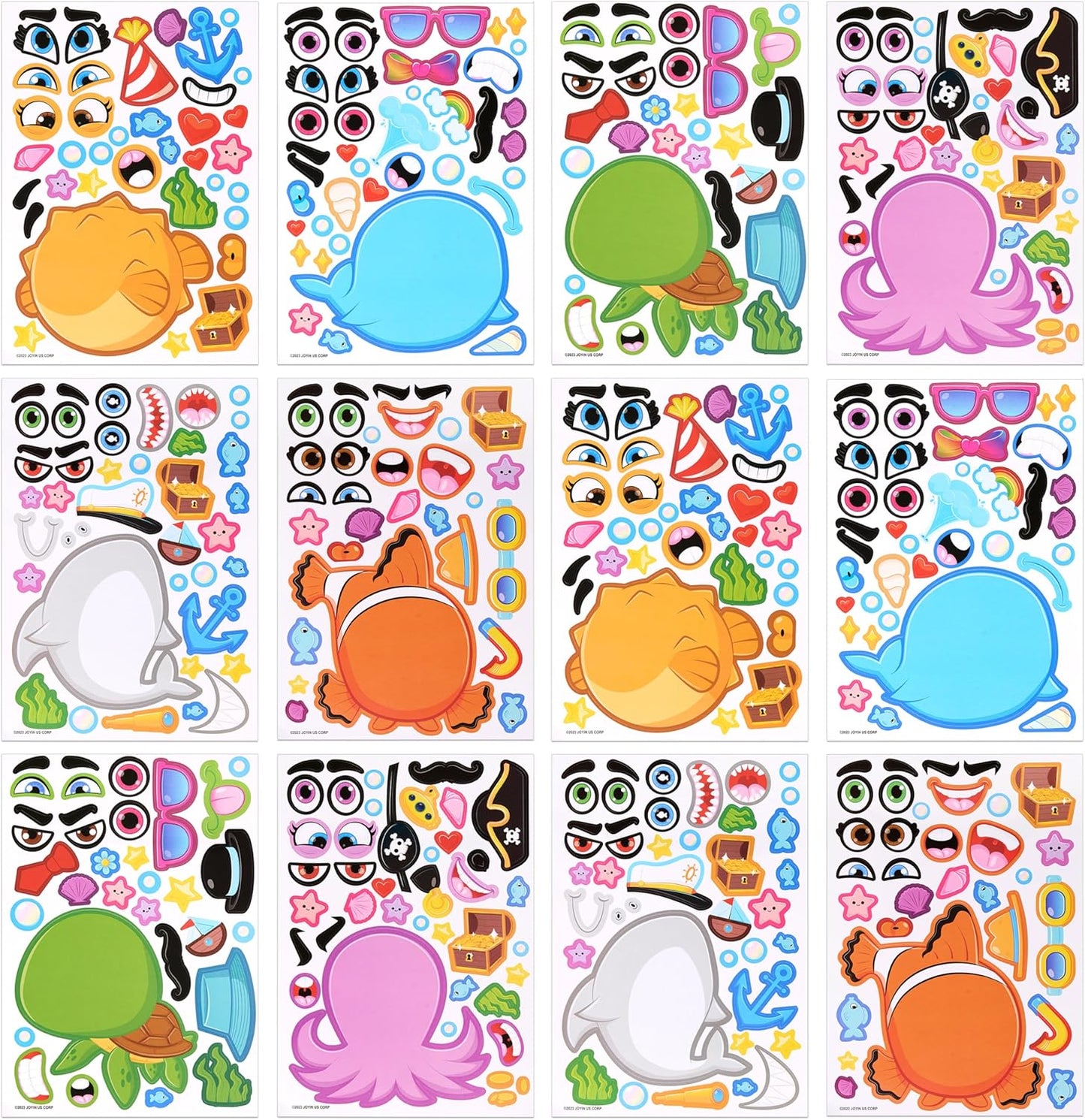 JOYIN 24 Sheets 9"x6" Make a face Stickers for Kids, Make Your Own Stickers with Unicorn, Dinosaur, Sea and Safari Animals, Party Favors Kids Crafts, Goodie Bags Stuffers Classroom Activities