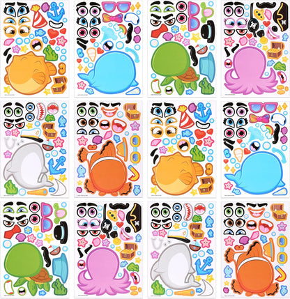 JOYIN 24 Sheets 9"x6" Make a face Stickers for Kids, Make Your Own Stickers with Unicorn, Dinosaur, Sea and Safari Animals, Party Favors Kids Crafts, Goodie Bags Stuffers Classroom Activities