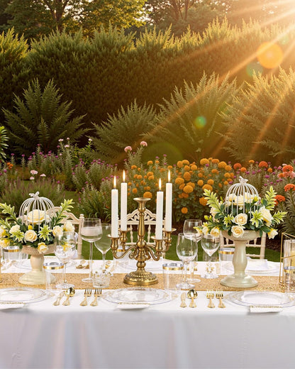 Nervure 350PCS Gold Plastic Plates - Gold Plastic Dinnerware Sets for 50 Guests - 100 Disposable Plates, 150 Silverware, 50 Cups, 50 Napkins for Wedding & Party & Mothers Day
