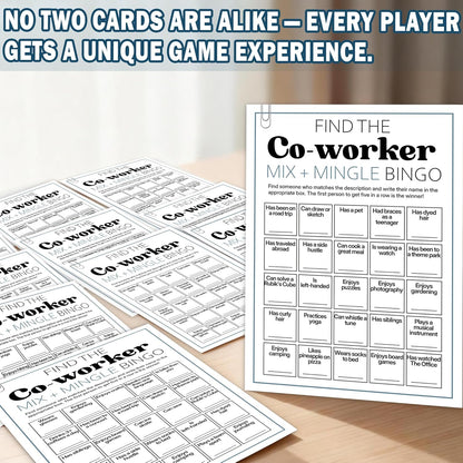 Team Building Games for Work Adults – Find Someone Who Bingo Game, 25 Unique Human Bingo Cards 5x7 Inch, Ice Breaker & Office Games for Parties, Meetings & Events - A05