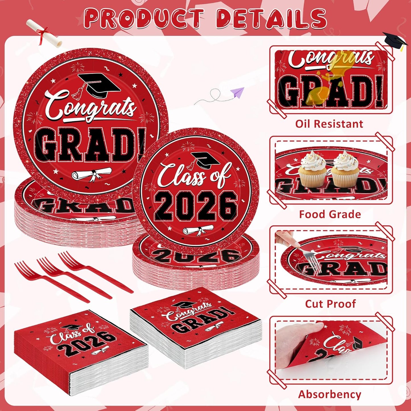 200Pcs Graduation Decorations 2026, Blue Graduation Plates and Napkins Party Supplies for 50 Guests, Disposable Grad Plates, Napkins, Dessert Plates and Forks for Grad Decor Wedding Birthday Supplies