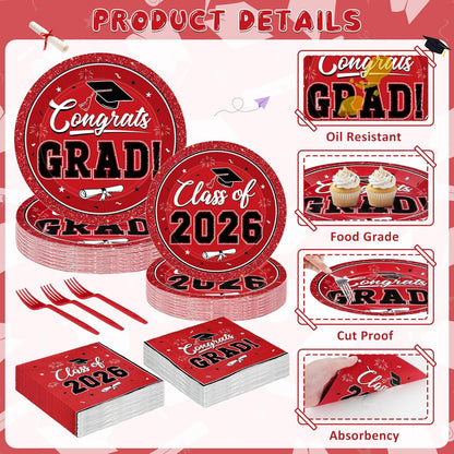 200Pcs Graduation Decorations 2026, Blue Graduation Plates and Napkins Party Supplies for 50 Guests, Disposable Grad Plates, Napkins, Dessert Plates and Forks for Grad Decor Wedding Birthday Supplies