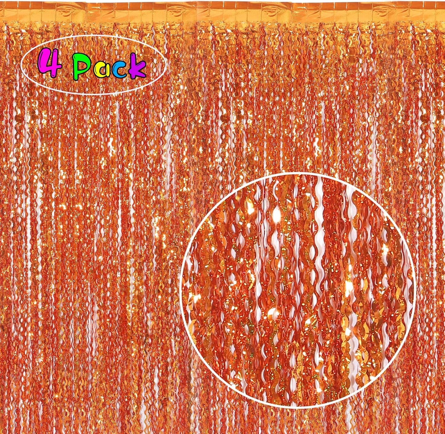 4 Pack Wavy Champagne Gold Metallic Tinsel Foil Fringe Curtains Backdrop - 3.3X6.6ft Foil Fringe Backdrop for Parties | Door Streamers for Birthday | Photo Booth Backdrops Party Decor