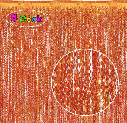 4 Pack Wavy Champagne Gold Metallic Tinsel Foil Fringe Curtains Backdrop - 3.3X6.6ft Foil Fringe Backdrop for Parties | Door Streamers for Birthday | Photo Booth Backdrops Party Decor