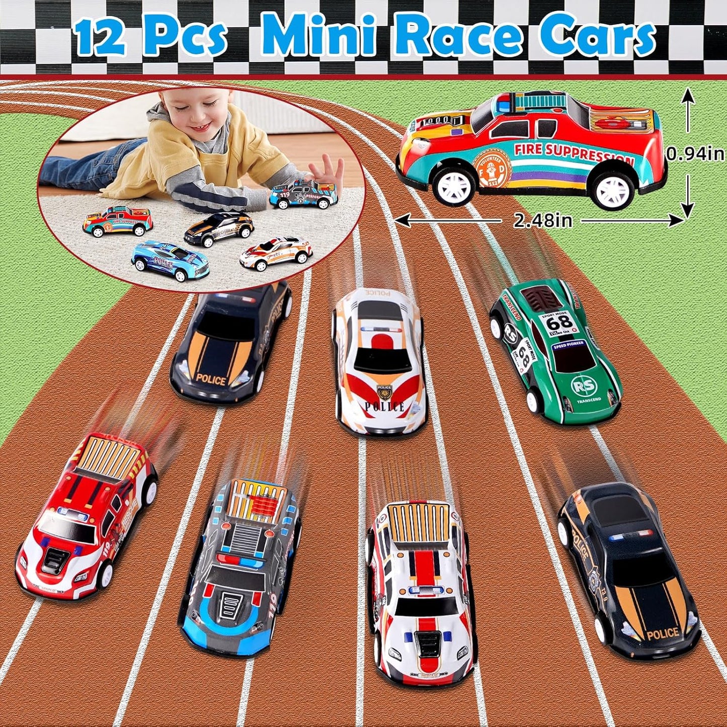 Vanblue 110Pcs Race Car Party Favors Themed Birthday Decorations Supplies Straw Bubble Slap Bracelet DIY Sticker Toy Gift for Boy Kids Treat Candy Bags Stuffers Classroom Rewards