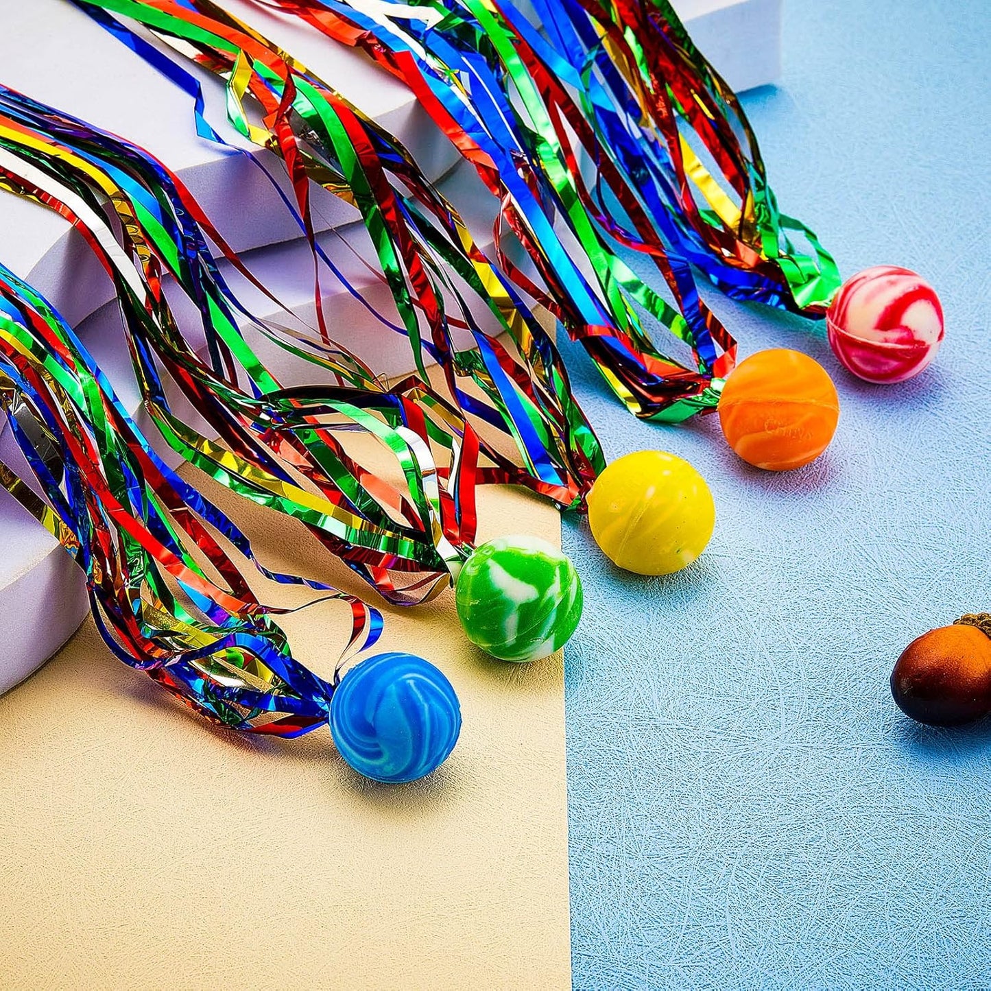 Hungdao 30 Pcs Bouncy Balls Bulk with Colorful Streamers, Large Rubber High Bounce Balls for Kids Party Favors, Piñata Fillers, Goodie Bag Stuffers, Carnival Prizes, Classroom Rewards