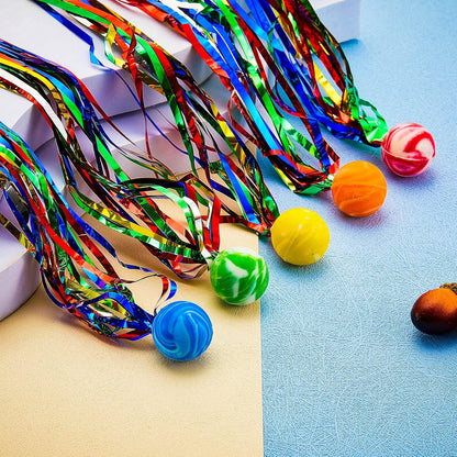 Hungdao 30 Pcs Bouncy Balls Bulk with Colorful Streamers, Large Rubber High Bounce Balls for Kids Party Favors, Piñata Fillers, Goodie Bag Stuffers, Carnival Prizes, Classroom Rewards