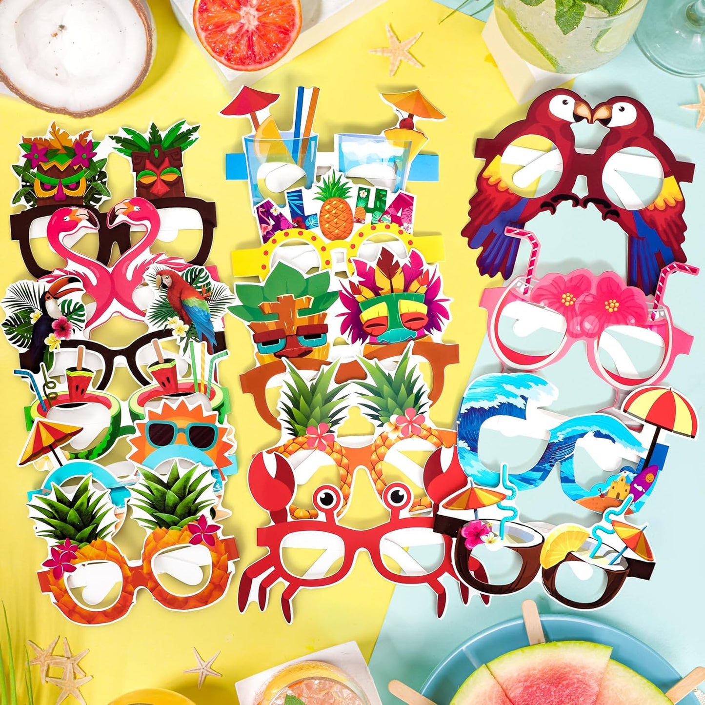24PCS Hawaiian Party Decorations, Hawaiian Cardboard Glasses Bulk, Luau Party Sunglasses Frame Tropical Dress Pool Props Accessories, Hawaii Carnival Summer Pool Party Decorations for Women Men