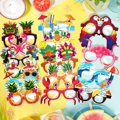 24PCS Hawaiian Party Decorations, Hawaiian Cardboard Glasses Bulk, Luau Party Sunglasses Frame Tropical Dress Pool Props Accessories, Hawaii Carnival Summer Pool Party Decorations for Women Men