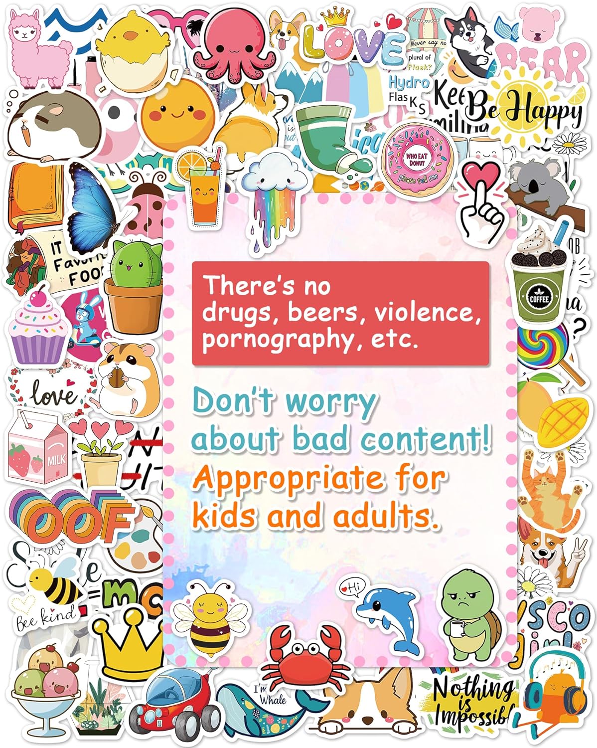 300 Pcs Stickers for Kids, Cute Water Bottle Vinyl Waterproof Laptop Stickers for Students Gifts School Supplies Classroom Teacher Prizes Stocking Stuffers Sticker Pack for Kids Girls Teens