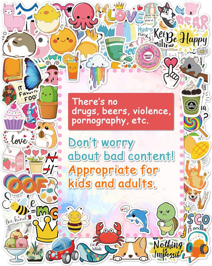 300 Pcs Stickers for Kids, Cute Water Bottle Vinyl Waterproof Laptop Stickers for Students Gifts School Supplies Classroom Teacher Prizes Stocking Stuffers Sticker Pack for Kids Girls Teens