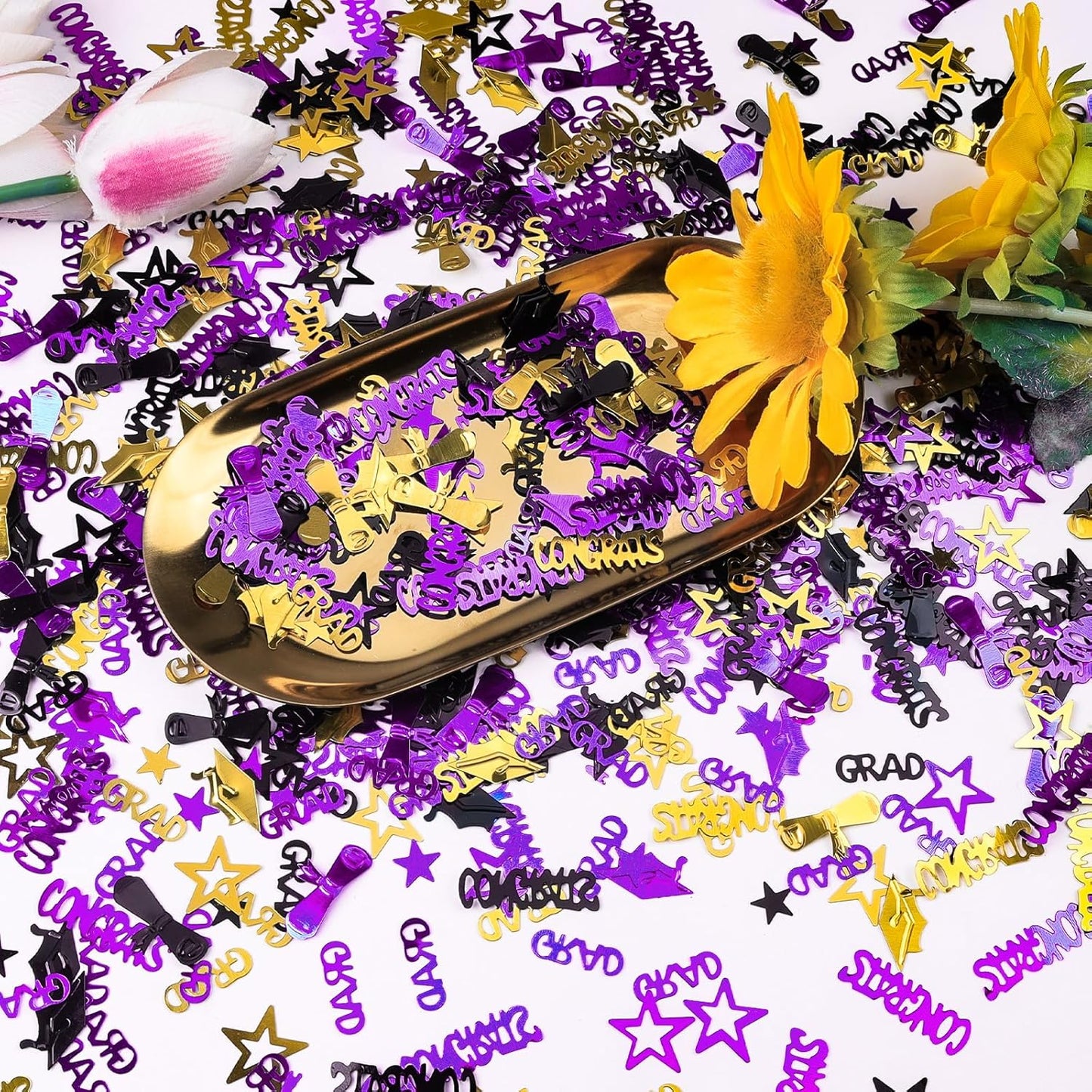 Gold and Black Graduation Confetti 2026, 1000 Pcs Congrats Grad Confetti Class of 2026 Party Table Centerpiece for 2026 Graduation Party Decorations