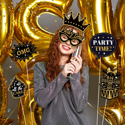 36 PCS Birthday Photo Booth Props Party Supplies Holiday Picture Decorations Photo Booth Props for Birthday Party Favors Pose Sign Kit Fun for Party (Purple and Black)