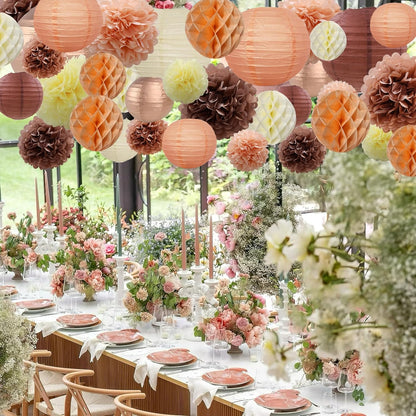 WOLHOWLTD Mermaid Theme Paper Decoration Set - 33 Pcs Paper Lanterns, Pompoms, Honeycomb Decorations for Mermaid Theme, Baby Shower,Wedding Rainbow Birthday Party Home Decoration(Pink Blue Purple)