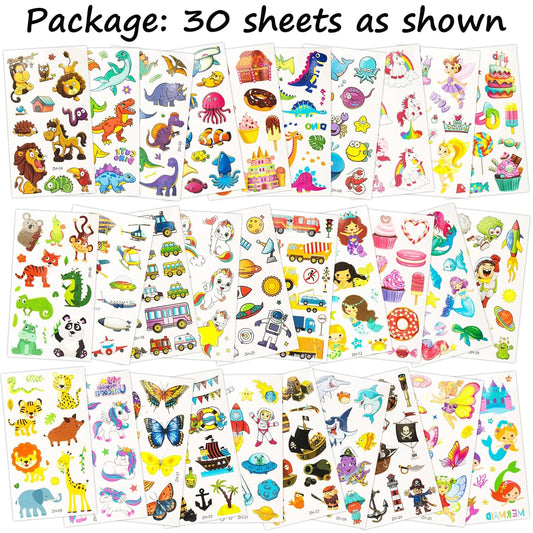 Habett Temporary Tattoos for Kids, 300+ Mixed Styles Temporary Tattoos Stickers Set for Girls and Boys, Dinosaur Animals Butterfly Fish Temporary Tattoos for Kids Birthday Party Supplies Party Favors
