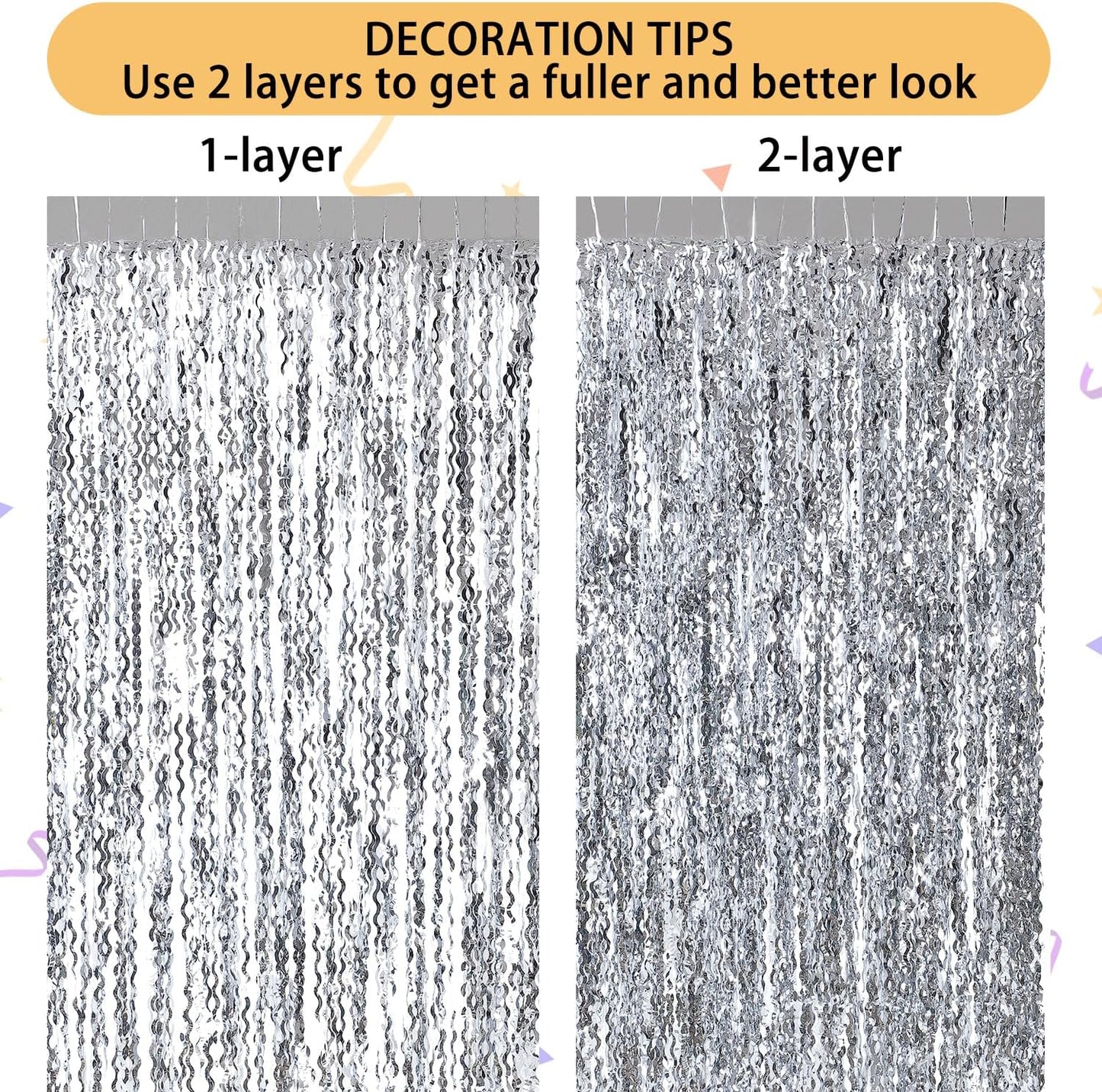 3 Pack Colorful Foil Fringe Curtain Backdrop - 6.6 x 3.3 ft Wavy Rainbow Tinsel Backdrop Curtain Metallic Streamers Iridescent Holiday Photo Booth Party Decorations