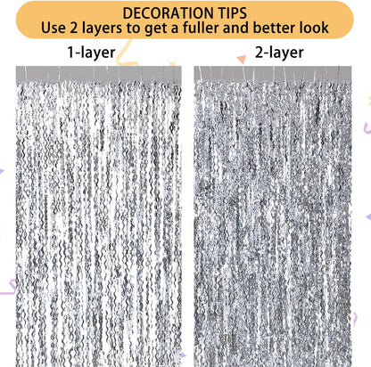 3 Pack Colorful Foil Fringe Curtain Backdrop - 6.6 x 3.3 ft Wavy Rainbow Tinsel Backdrop Curtain Metallic Streamers Iridescent Holiday Photo Booth Party Decorations