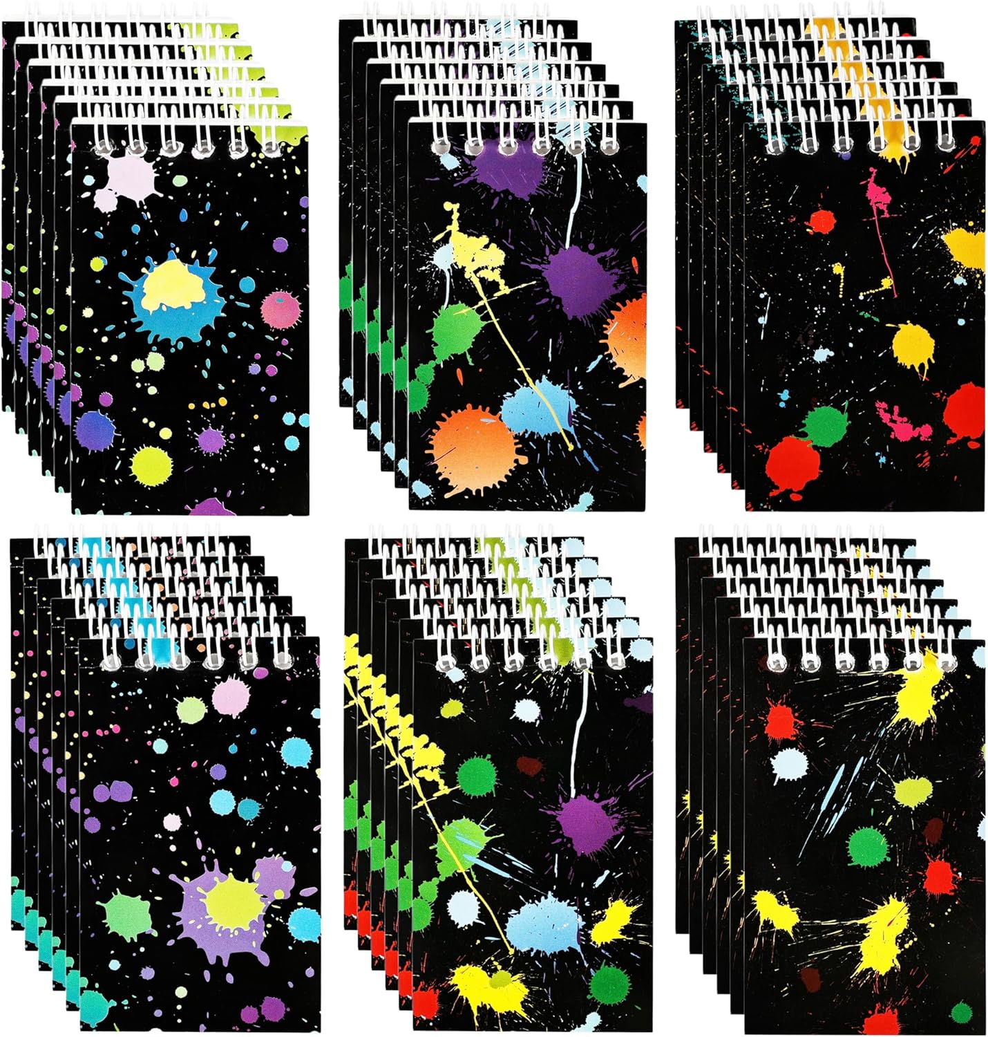 36 Pcs Mini Neon Notebooks Glow Party Small Spiral Notepads Neon Party Favors for Kids Birthday Gifts School Classroom Rewards, 6 Styles