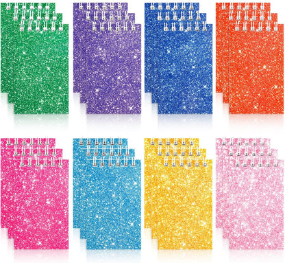 24 Pcs Mini Notebook Party Favor Small Pocket Notebook Colorful Shiny Cover Notebooks Small Spiral Notepad Memo Note Pads for Work Home Office School Classroom Supplies
