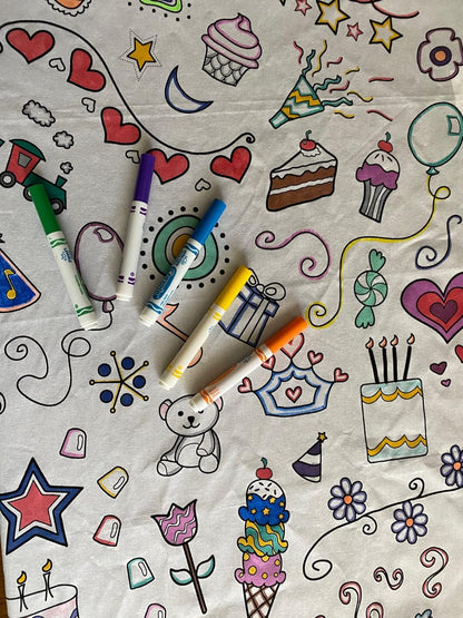 Animal Fun Design – Square Tablecloth 60”X60” – Interactive Coloring Tablecloth for Kids - Poly/Cotton Fabric – Washable and Reusable – DIY Activity for Children and Adults