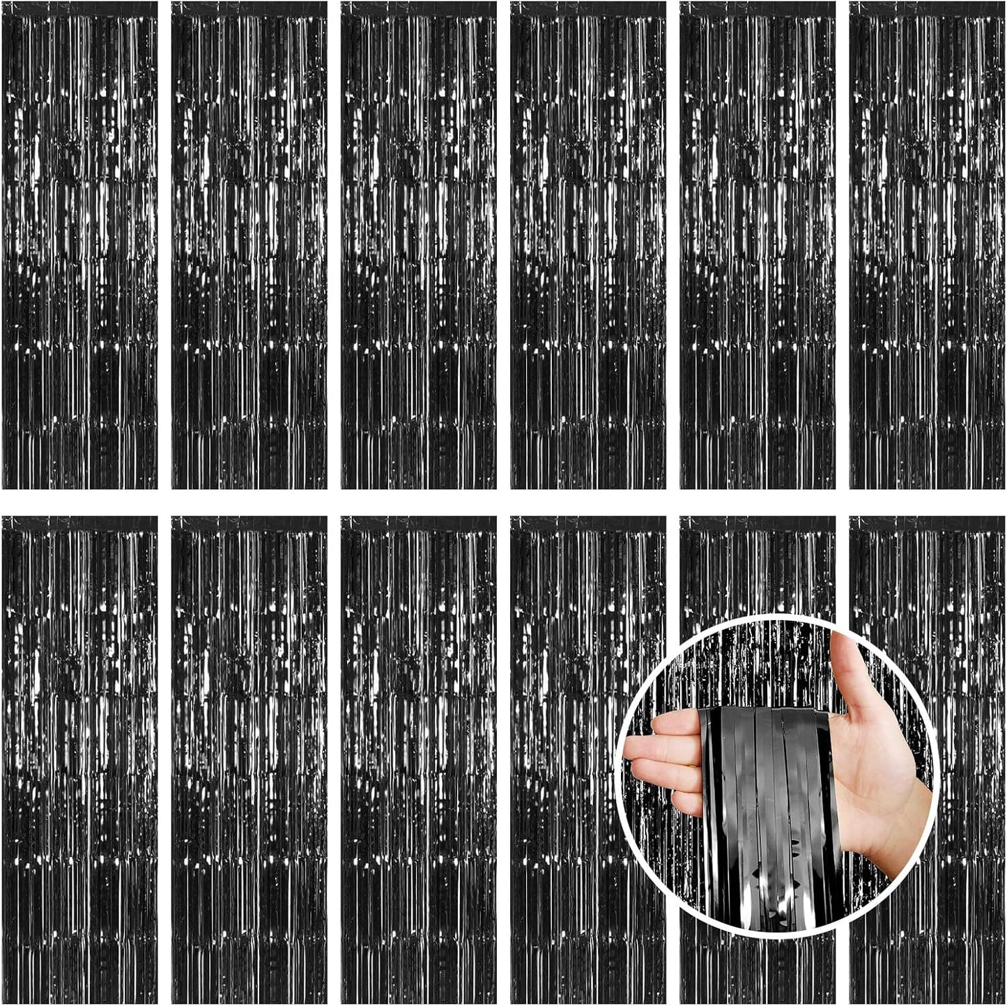 Silver Fringe Curtain Party Streamers, 12 Pack 3.3ft x 8.2ft Foil Curtain Backdrop Tinsel Foil Fringe Curtains Photo Booth Backdrop Streamer for Birthday, Wedding, Baby Shower, Disco Party