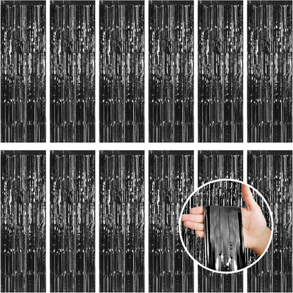 Silver Fringe Curtain Party Streamers, 12 Pack 3.3ft x 8.2ft Foil Curtain Backdrop Tinsel Foil Fringe Curtains Photo Booth Backdrop Streamer for Birthday, Wedding, Baby Shower, Disco Party